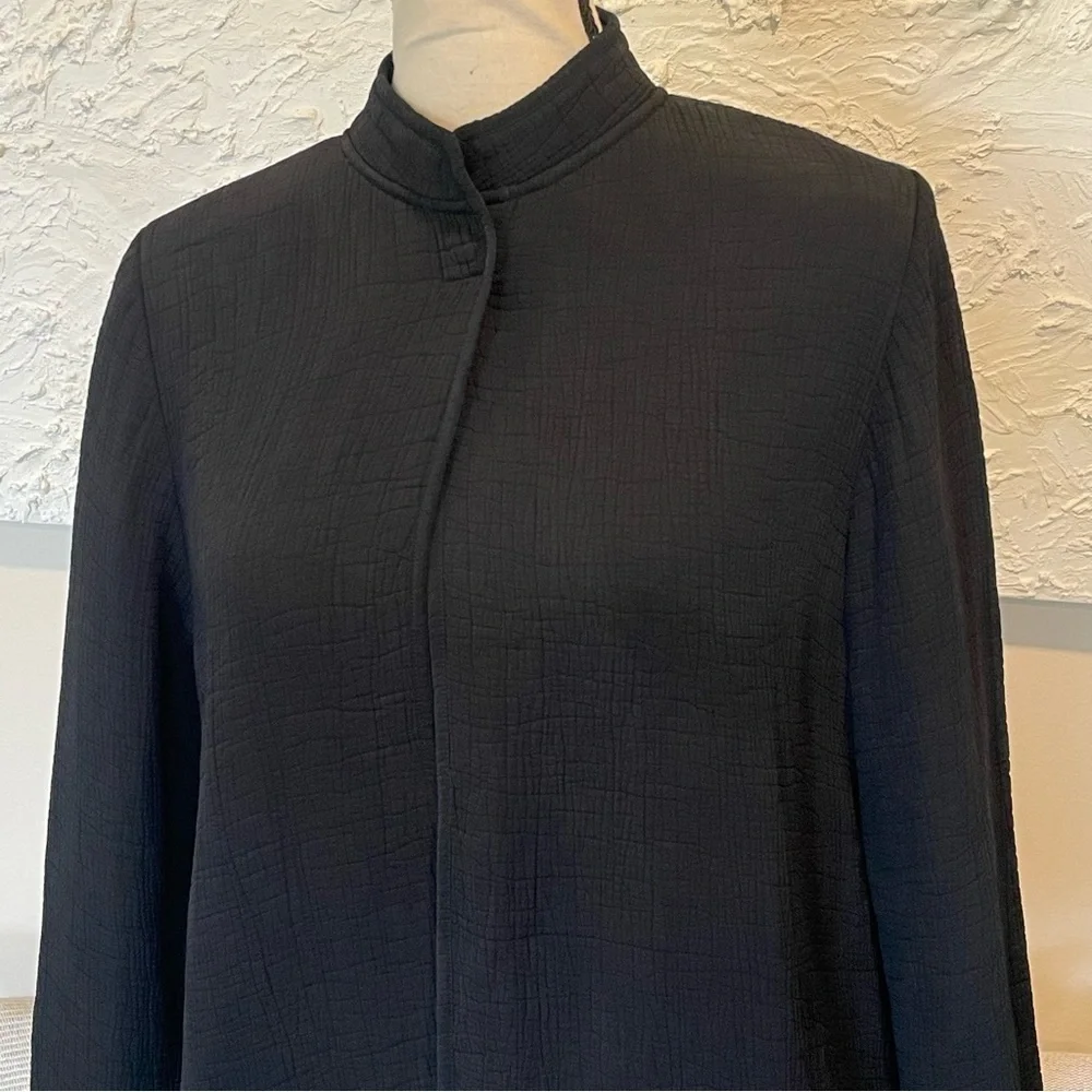 EILEEN FISHER Stand Collar Silk Blend Textured Long Jacket Black Sz S Petite